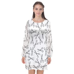 Scissors Pattern Long Sleeve Chiffon Shift Dress 