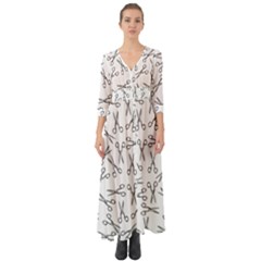 Scissors Pattern Button Up Boho Maxi Dress