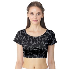 Scissors Pattern Short Sleeve Crop Top by Valentinaart