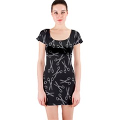 Scissors Pattern Short Sleeve Bodycon Dress