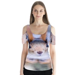 Squirrel Looks At You Butterfly Sleeve Cutout Tee 