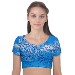 Blue Balloons In The Sky Velvet Short Sleeve Crop Top  by FunnyCow