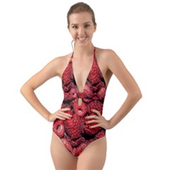 Red Raspberries Halter Cut-out One Piece Swimsuit by FunnyCow