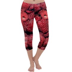 Red Raspberries Capri Yoga Leggings by FunnyCow