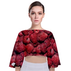 Red Raspberries Tie Back Butterfly Sleeve Chiffon Top by FunnyCow