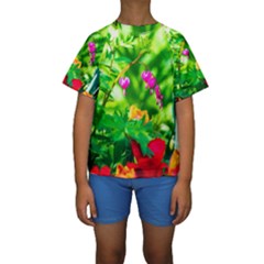 Bleeding Heart Flowers In Spring Kids  Short Sleeve Swimwear by FunnyCow