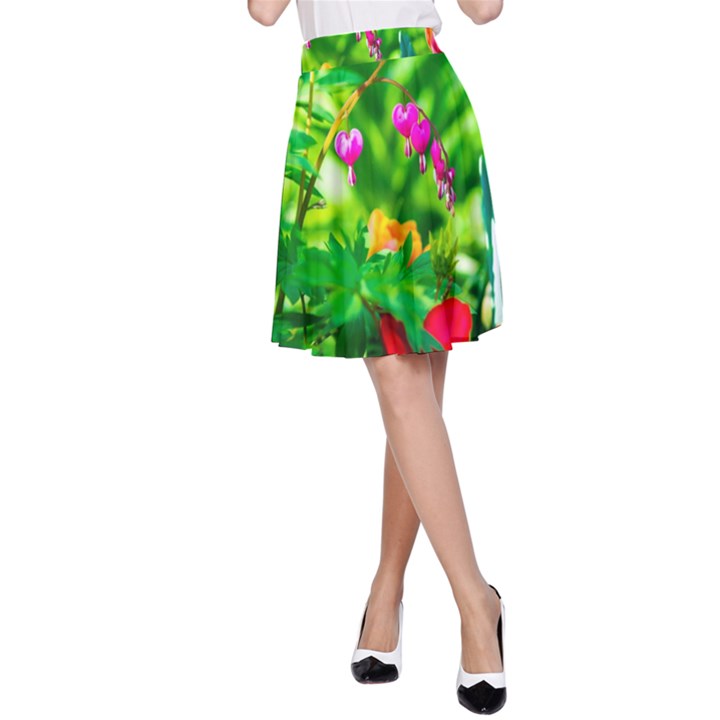 Bleeding Heart Flowers In Spring A-Line Skirt