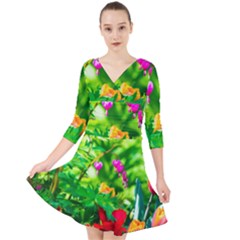 Bleeding Heart Flowers In Spring Quarter Sleeve Front Wrap Dress by FunnyCow