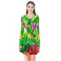 Bleeding Heart Flowers In Spring Long Sleeve V-neck Flare Dress View1