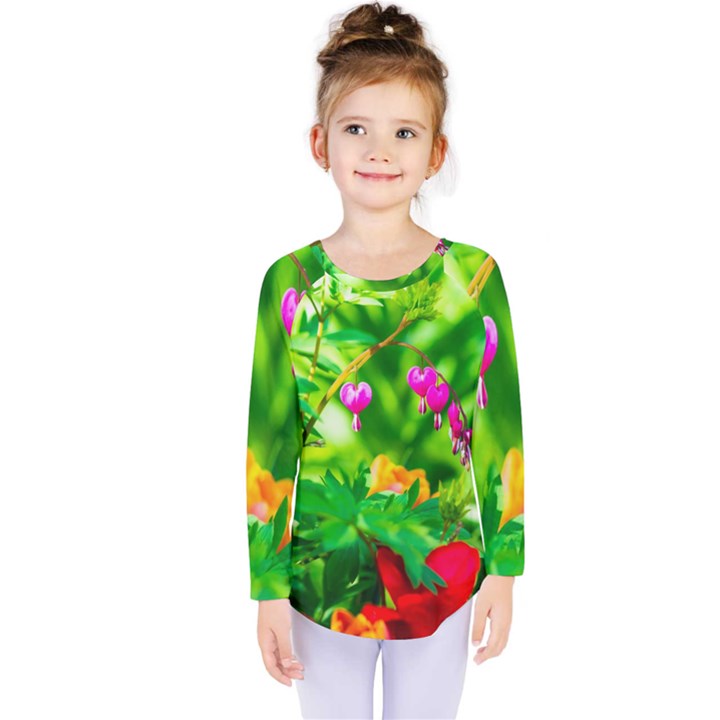 Bleeding Heart Flowers In Spring Kids  Long Sleeve Tee