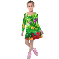 Bleeding Heart Flowers In Spring Kids  Long Sleeve Velvet Dress by FunnyCow