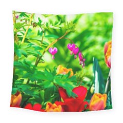 Bleeding Heart Flowers In Spring Square Tapestry (large) by FunnyCow