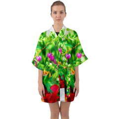 Bleeding Heart Flowers In Spring Quarter Sleeve Kimono Robe by FunnyCow