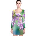 Beautiful Pink Lilac Flowers Long Sleeve Velvet Bodycon Dress View1