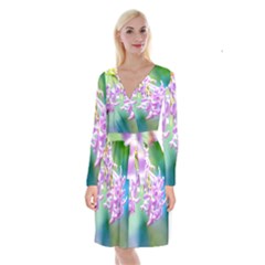 Beautiful Pink Lilac Flowers Long Sleeve Velvet Front Wrap Dress by FunnyCow