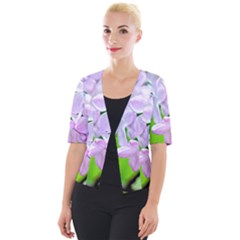 Elegant Pink Lilacs In Spring Cropped Button Cardigan