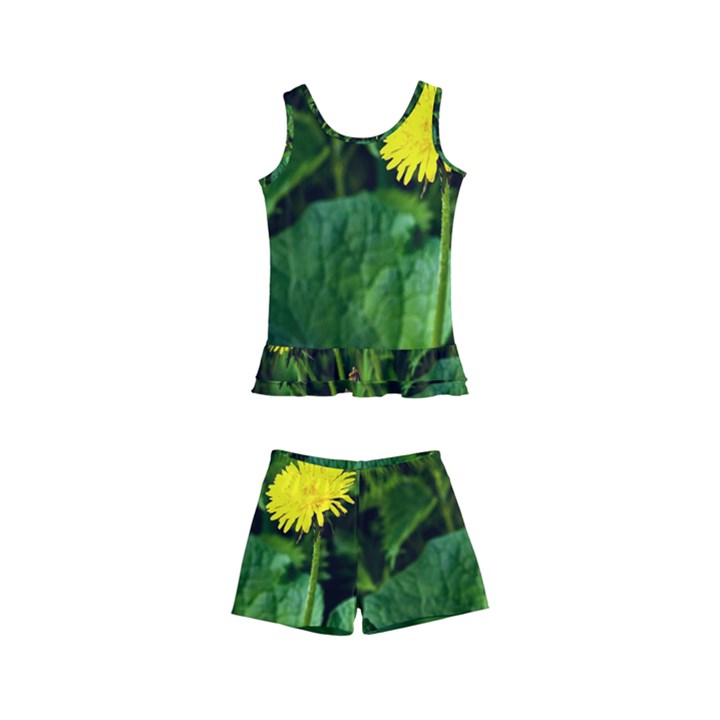 Yellow Dandelion Flowers In Spring Kid s Boyleg Swimsuit