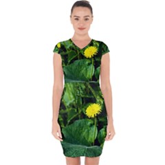 Yellow Dandelion Flowers In Spring Capsleeve Drawstring Dress  by FunnyCow