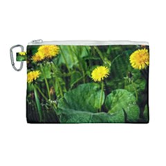 Yellow Dandelion Flowers In Spring Canvas Cosmetic Bag (large) by FunnyCow