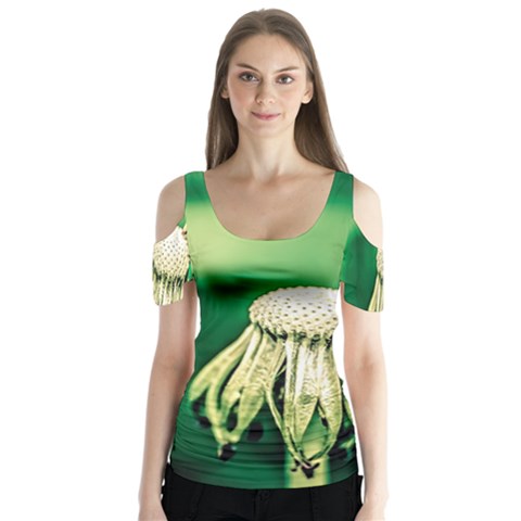 Dandelion Flower Green Chief Butterfly Sleeve Cutout Tee  by FunnyCow