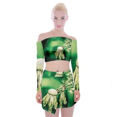 Dandelion Flower Green Chief Off Shoulder Top With Mini Skirt Set by FunnyCow