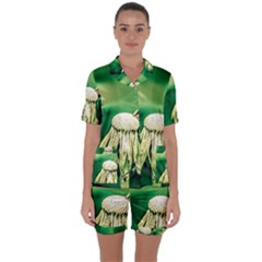 Dandelion Flower Green Chief Satin Short Sleeve Pyjamas Set