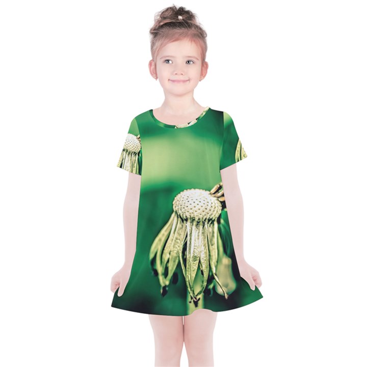 Dandelion Flower Green Chief Kids  Simple Cotton Dress