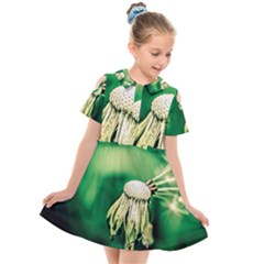 Dandelion Flower Green Chief Kids  Short Sleeve Shirt Dress by FunnyCow