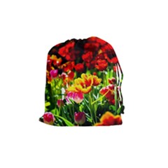 Colorful Tulips On A Sunny Day Drawstring Pouches (medium)  by FunnyCow