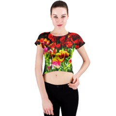 Colorful Tulips On A Sunny Day Crew Neck Crop Top by FunnyCow