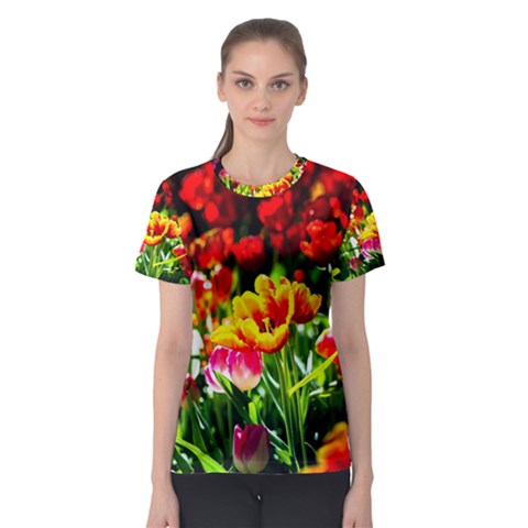 Colorful Tulips On A Sunny Day Women s Sport Mesh Tee by FunnyCow