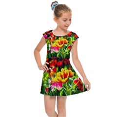 Colorful Tulips On A Sunny Day Kids Cap Sleeve Dress by FunnyCow