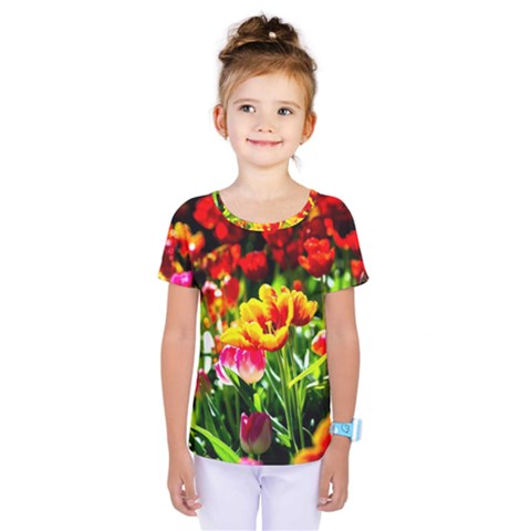 Colorful Tulips On A Sunny Day Kids  One Piece Tee by FunnyCow