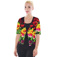 Colorful Tulips On A Sunny Day Cropped Button Cardigan by FunnyCow