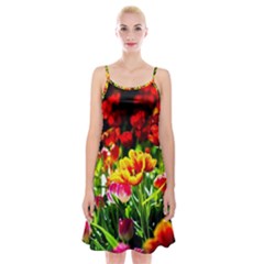 Colorful Tulips On A Sunny Day Spaghetti Strap Velvet Dress by FunnyCow