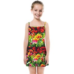 Colorful Tulips On A Sunny Day Kids Summer Sun Dress by FunnyCow