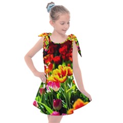 Colorful Tulips On A Sunny Day Kids  Tie Up Tunic Dress by FunnyCow