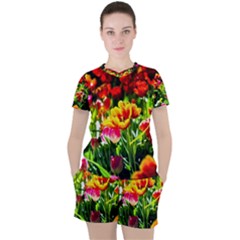 Colorful Tulips On A Sunny Day Women s Tee And Shorts Set