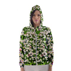 Green Field Of White Daisy Flowers Hooded Windbreaker (women) by FunnyCow