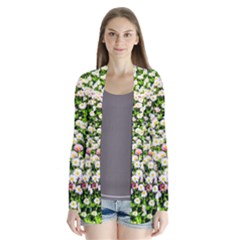 Green Field Of White Daisy Flowers Drape Collar Cardigan by FunnyCow