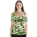 Green Field Of White Daisy Flowers Butterfly Sleeve Cutout Tee  View1