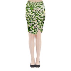 Green Field Of White Daisy Flowers Midi Wrap Pencil Skirt by FunnyCow