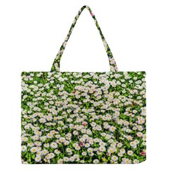 Green Field Of White Daisy Flowers Zipper Medium Tote Bag by FunnyCow