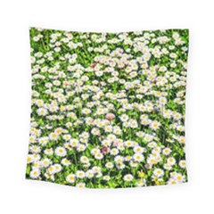 Green Field Of White Daisy Flowers Square Tapestry (small) by FunnyCow