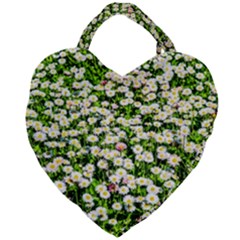 Green Field Of White Daisy Flowers Giant Heart Shaped Tote by FunnyCow