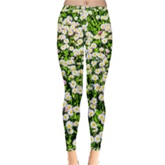 Green Field Of White Daisy Flowers Inside Out Leggings