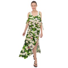 Green Field Of White Daisy Flowers Maxi Chiffon Cover Up Dress by FunnyCow