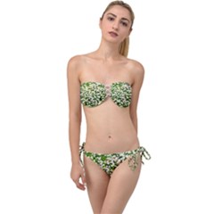 Green Field Of White Daisy Flowers Twist Bandeau Bikini Set