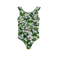 Green Field Of White Daisy Flowers Kids  Frill Swimsuit by FunnyCow