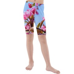 Crab Apple Blossoms Kids  Mid Length Swim Shorts by FunnyCow